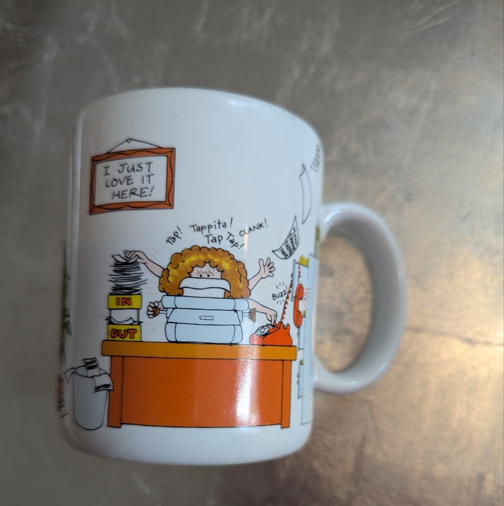 Hallmark 1984 White Mug Cartoon Design Office Humor Administrative Assistant